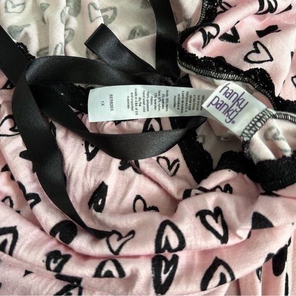 Hanky Panky Pink Black Chemise Nightgown Hearts Bow 1X New WITHOUT Tags - Picture 5 of 5